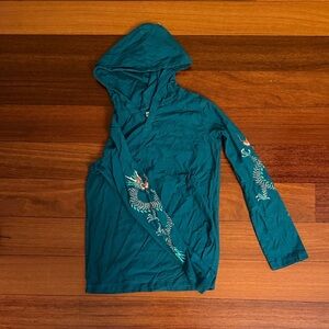 Teal Hoodie with Dragon Design